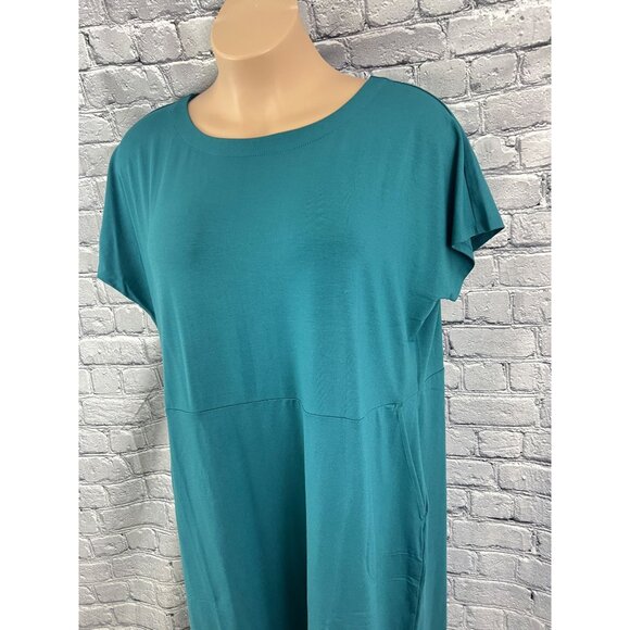 J. Jill Wearever Collection 2X Teal Green Knit T-Shirt Dress Cap Sleeves - Picture 5 of 12
